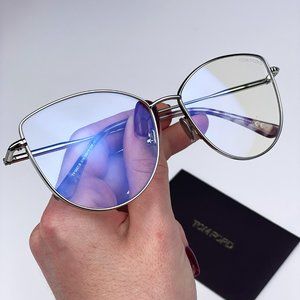 Tom Ford TF5667-B 016 Eyeglasses Palladium Blue Block Women Cat Eye